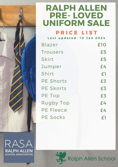 RALPH ALLEN SCHOOL UNIFORM PRICE LIST